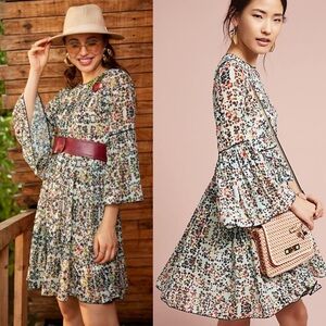 Anthropologie Bhanuni | Libra Floral Bell Sleeve Tunic Dress